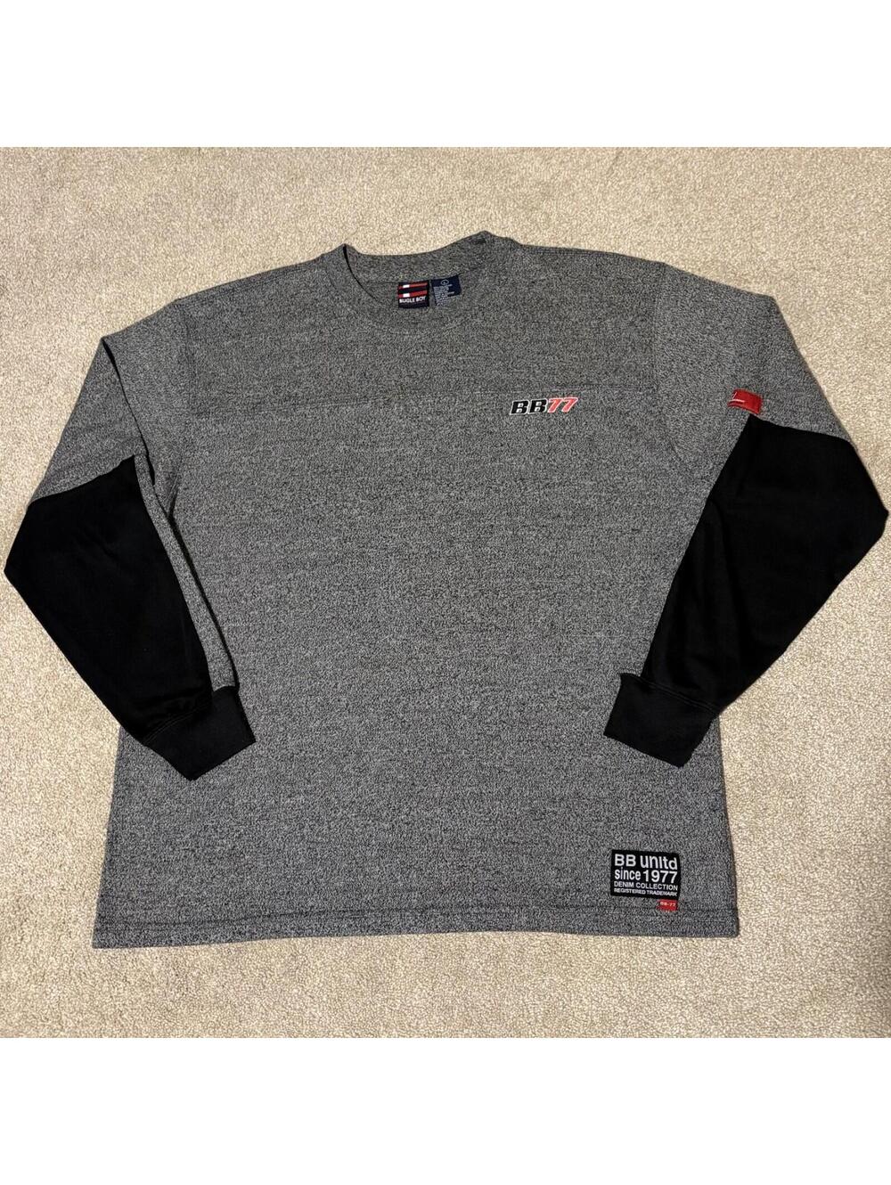VTG Bugle Boy BB77 Mens Long Sleeve Layered Shirt Pullover Y2K Gray Black, Sz M